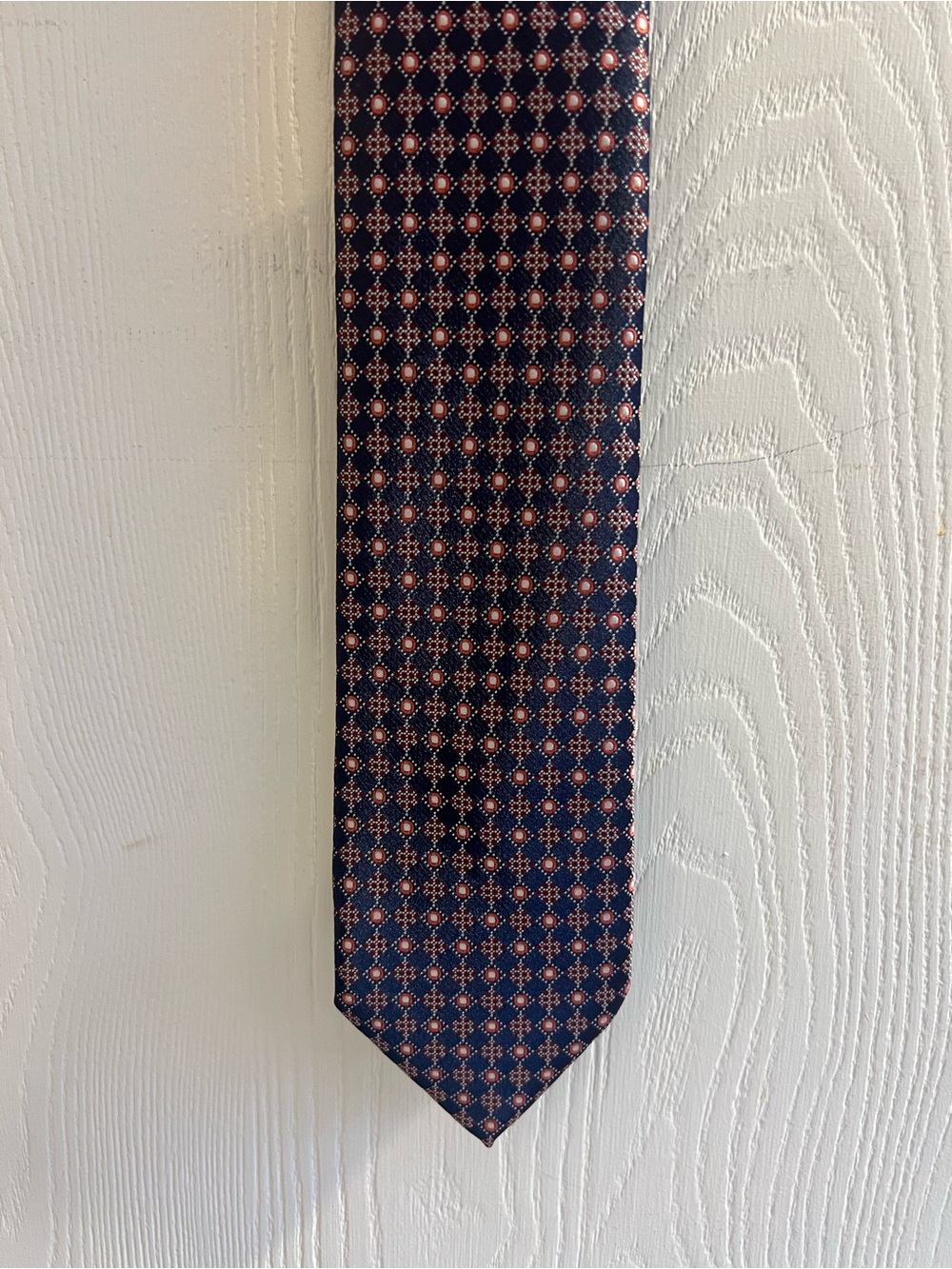 Alexander Julian Silk Black Tie with Red Geometric Medallions - Picture 4 of 5